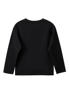 T-shirt classique à manches longues en coton noir pour enfants, haut uni minimaliste