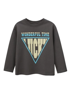 Boys Long Sleeve T-Shirt 100 Percent Cotton Round Neck Graphic Print Casual Drop Shoulder Kids Top Dark Grey