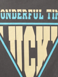 Boys long sleeve grey cotton t-shirt with Wonderful Time and Lucky graphic print