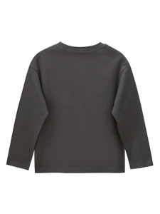 Minimalist dark gray long sleeve T-shirt for boys in loose fit style with dropped shoulders
