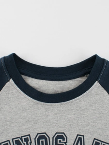 Boys gray and navy raglan long sleeve t-shirt with American style letter print