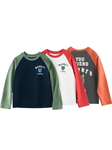 Kinder Langarm T-Shirt Baumwolle Raglan Kontrastfarbe Cartoon Bär Rundhals Lässige Herbst Oberteile Jungen Mädchen