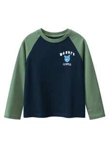 Langarm-Raglan-T-Shirt für Kinder in Dunkelblau und Grün mit Comic-Bären-Grafik