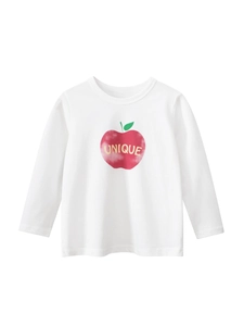 Mädchen Langarm T-Shirt Baumwolle Apfel Grafikdruck Rundhals Lässig Herbst Oberteil Für Kleinkinder