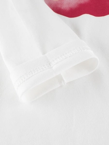 Weißes langärmeliges Mädchen-T-Shirt mit hochwertiger Manschettennaht und Apfel-Aufdruck