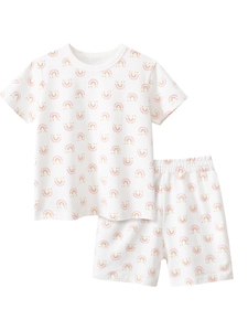 Pyjama court enfant en coton avec imprimé arc-en-ciel, haut à manches et short