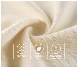 Close-up of beige knitted cotton fabric showing soft texture and fine ribbed details