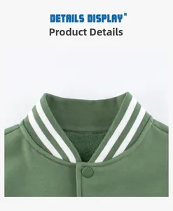 Detailed macro view of dark green fleece varsity jacket collar with white ribbed stripes