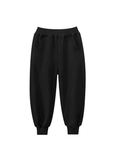 Kids black loose cotton sweatpants with elastic waist and ribbed cuffs for autumn sports