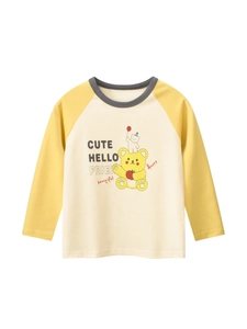 Girls Long Sleeve T-Shirt 100% Cotton Raglan Crew Neck Cartoon Bear Print Color Block Toddler Kids Pullover Top