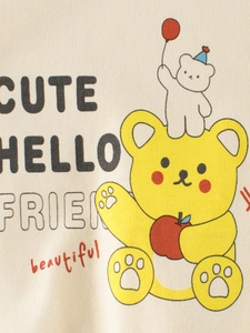 Infant cotton long sleeve T-shirt with cute bear graphic and colorful slogans