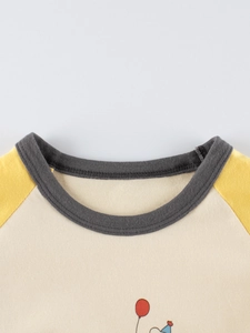 Kids long sleeve crew neck T-shirt with cartoon balloon print and raglan sleeves