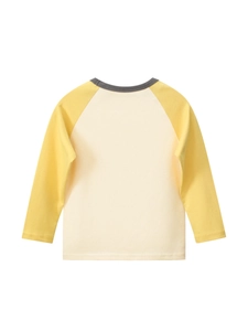 Kids long sleeve raglan T-shirt with off-white body and bright yellow sleeves