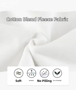 Close-up of soft breathable white fleece fabric with anti-pilling and eco-friendly features