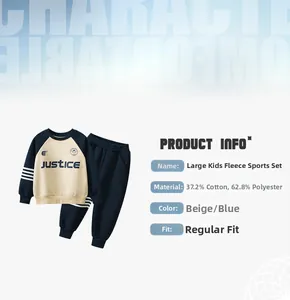 Détails de l'ensemble sport doublé en coton avec spécifications et blocs bleu-beige