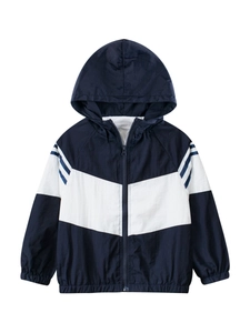 Kids Hooded Windbreaker Jacket Lightweight Polyester Color Block Contrast Zip Up Casual Sports Outerwear For Boys Girls