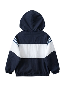 Kids navy and white color-block windbreaker jacket with hooded design and athletic style