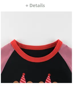 Close-up of contrast crew neck and cartoon print on kids long sleeve t-shirt