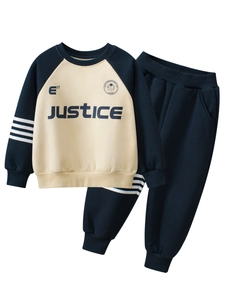 Sweatshirt Et Pantalon Pour Garçons Mélange Coton Doublé Polaire Bloc De Couleur Survêtement Décontracté Sportif
