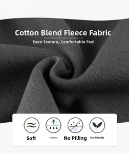 Detailed macro shot showing thick grey cotton-blend fleece fabric texture and softness