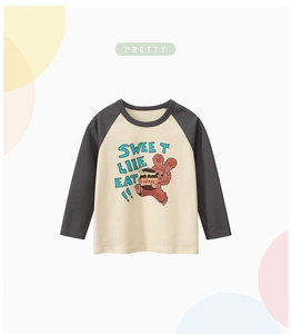 Detail of raglan long sleeve toddler t-shirt with sweet life cartoon print and contrast sleeves