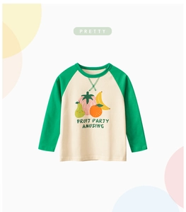 Close-up of girls fruit party long sleeve t-shirt with raglan sleeves and cartoon print