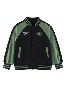 Boys Varsity Jacket Fleece Lined Warm Baseball Jacket Cotton Blend Color Block Contrast Sleeve Letter Embroidery Outwear For Kids Teens