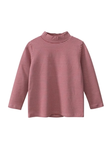 Camiseta de rayas de manga larga para niños con cuello alto en algodón rojo y blanco