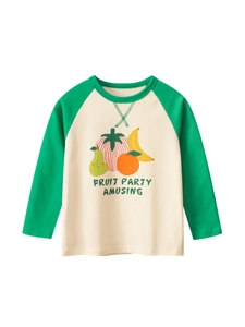 Girls Long Sleeve T-Shirt 100% Cotton Raglan Sleeve Cartoon Fruit Print Casual Round Neck Pullover For Toddler Kids