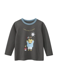 Girls Long Sleeve T-Shirt 100% Cotton Cartoon Tiger Print Autumn Crew Neck Casual Kids Pullover Top Dark Gray