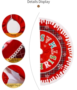 Detail display of Christmas tree skirt with magic tape and festive red printing