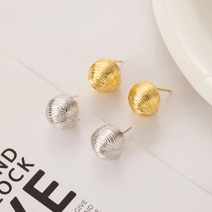 Textured Ball Stud Earrings Brass Spiral Pleated Design Round Geometric Jewelry For Women French Minimalist Commute