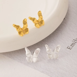 Minimalist butterfly stud earrings in gold and silver with zircon accents for women