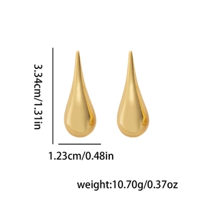 Detailed dimension guide for large gold teardrop earrings with high-polish mirror finish