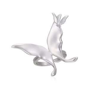 3D silver butterfly wing ring with matte finish and elegant layered aesthetic