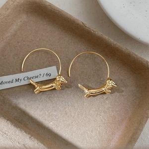 Boucles D'oreilles Créoles Teckel Chien Cuivre Plaqué Or Bijoux Animaux Chic Minimaliste Pour Femmes Élégant