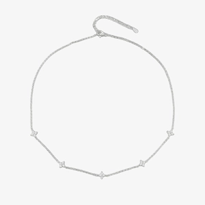 Exquisite silver necklace with five sparkling clover pendants set with brilliant zircons