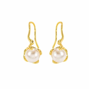 Elegant irregular gold molten texture earrings featuring large round white natural pearls