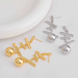 Boucles D'oreilles Longues À Pampilles Rétro Cuivre Géométrique Boule Métallique Polie Bijoux Pour Femmes