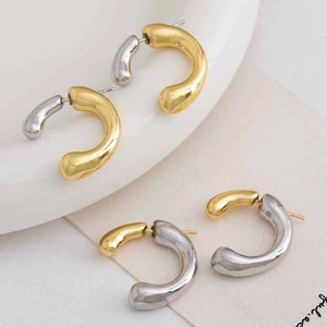 Minimalist C Shaped Hoop Earrings Two Tone Gold Silver Mixed Color Brass Geometric Fluid Design For Women