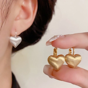 Brushed Matte Copper Heart Drop Earrings Minimalist Dainty Love Shape Fashion Jewelry For Women Simple Daily