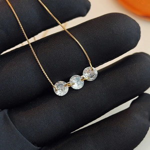 Elegant minimalist gold box chain necklace with three sparkling horizontal zircon stones