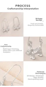 Detailed close-up of 3D schnauzer dog earring with polished silver plating and fine texture