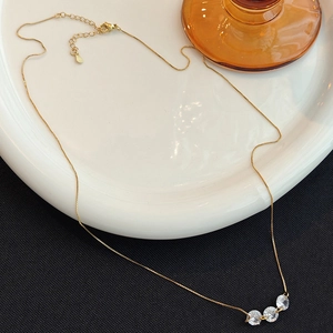 Elegant 14K gold plated S925 silver necklace with three minimalist round zircons
