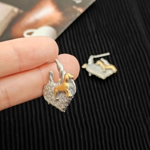 Heart Puppy Stud Earrings Copper Bicolor Silver And Gold Cute Animal Dog Jewelry For Women Unique Gift