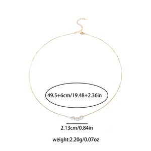 Detailed view of triple zircon necklace with 49.5+6cm chain length and size specs