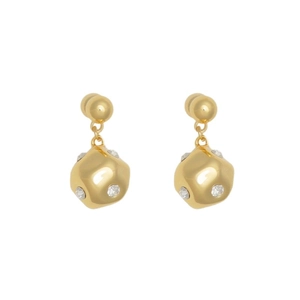 Chic gold geometric earrings with embedded crystals in a minimalist Korean style