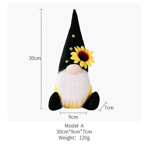 Detailed size chart of a sunflower gnome doll with 30cm height and 120g weight measurement