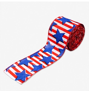 Detailed macro view of American flag patterned decorative ribbon for Independence Day DIY