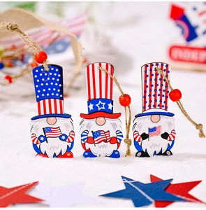 Three-piece American Independence Day wooden gnome hanging decorations with red stars